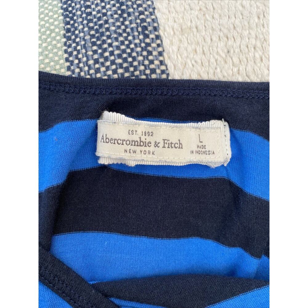 NEW Abercrombie & Fitch L Women’s Y2K Blue Striped Scoop Pocket T-shirt 90s - Picture 8 of 12
